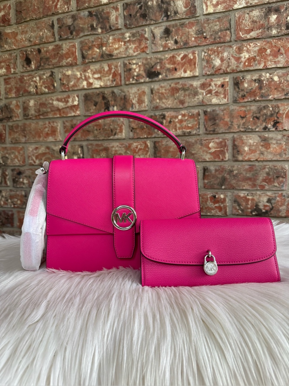 Michael Kors Hot Pink Saffiano Leather Top-Handle Satchel with Matching Wallet